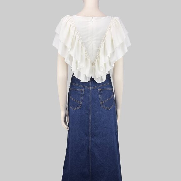Coastal Cowgirl‎ Victorian White Blouse Flaunt Ruffles Front&Back Yakuza s S-M - Picture 10 of 15